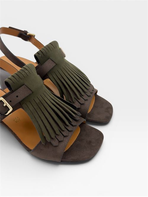 Sandali con frange verde e marrone da donna con tacco IL LACCIO | 763K024ECO/CAMT.MORO+VERDE